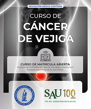Curso de Cáncer de Vejiga. Virtual. Organizado por la Academia Nacional de Medicina de Buenos Aires y la Sociedad Argentina de Urología (SAU). Carga horaria: 48 créditos / 16hs. Con evaluación. Curso de matrícula abierta, comienza en el momento de la inscripción y se dispone de 4 meses para finalizarlo.