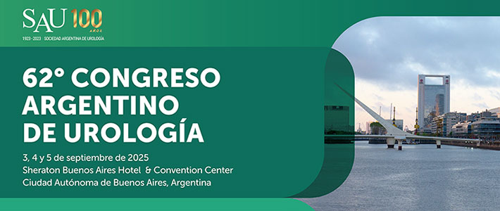 3, 4 y 5 de septiembre de 2025. 62° Congreso Argentino de Urología. Buenos Aires Sheraton Hotel & Convention Center. Organizado por la Sociedad Argentina de Urología (SAU).